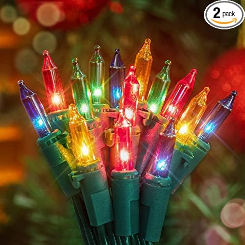 Hopolon Mini Christmas Lights, 2 Pack 23ft 100L String Lights, 120V UL Plug Extendable Xmas Tree Lights for Christmas, Patio, Home, Party, Holiday, Garden, Indoor/Outdoor Decor(2pcs Multicolor)