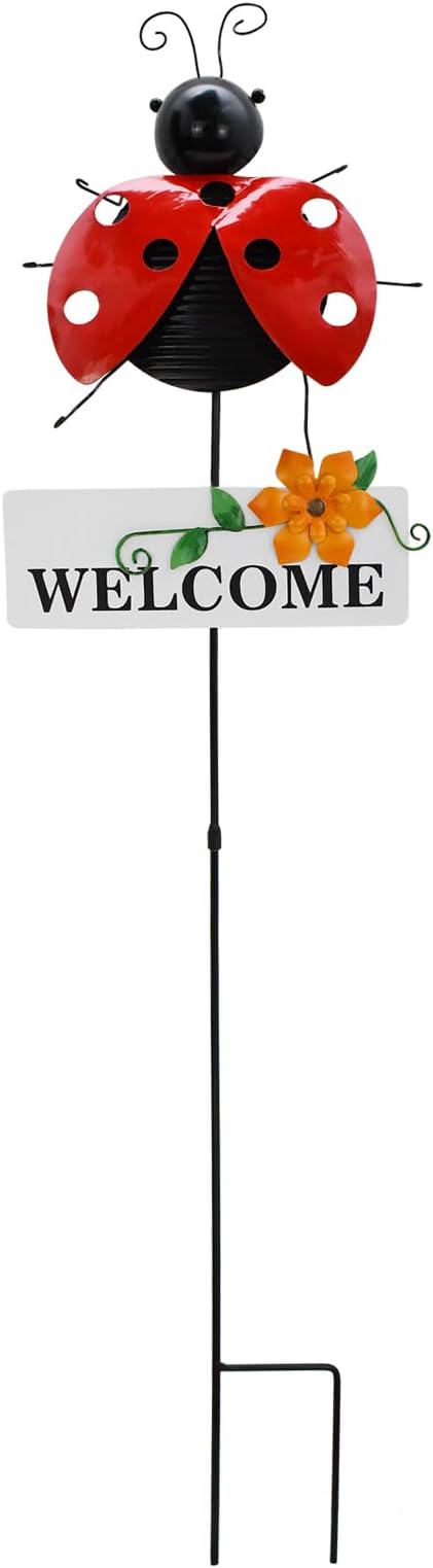 Veclotch 30"" H Metal Ladybug Garden Stake,Rustic Ladybird Decorative Yard Stakes Metal Yard Art Bug Ornaments Welcome Outdoor Spring Garden Stake for Patio Lawn Porch Pathway Decor