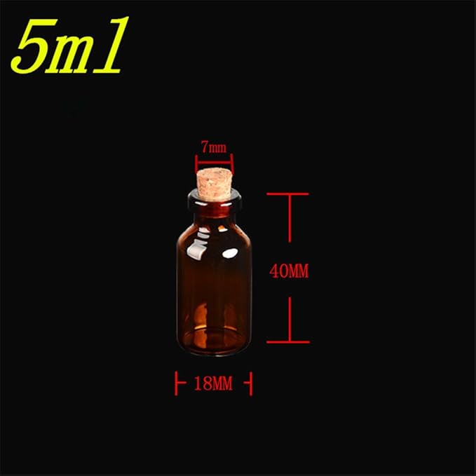5ml Amber Glass Vials with Cork Empty Brown Tiny Glass Jars Mini Glass Bottles Vials Jars Containers 50units (50, 5ML)