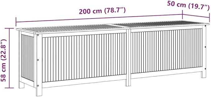 vidaXL Outdoor Storage Box, Deck Box with Gas-Lift Lid, Storage Chest with Water-Resistant Zippered Bag Inside, 78.7''x19.7''x22.8'', Solid Acacia Wood
