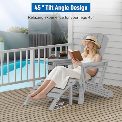 Adirondack Ottoman, All Weather Foot Rest for Adirondack Chair, HDPE Plastic Adirondack Footstool,Outdoor Footrest for Patio,Backyard, Lawn, Fire Pits,Grey