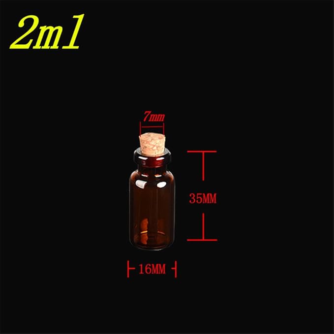 12units 2ml Glass Amber Vials with Cork Empty Small Brown Tiny Glass Jars Mini Glass Bottles Vials Jars (12, 2ML)