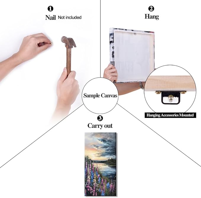 LASMOND Beautiful Colorful Grassland by Riverbank Landscape Wall Art Decor Artwork for Bedroom (24x48 Inches)