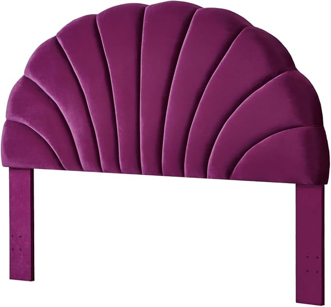 24KF Stunning Crown Design King Headboard, Upholstered Soft Velvet Petal Pattern Headboard King/CA King-Violet