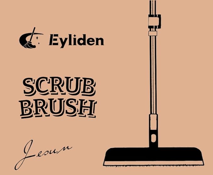 Eyliden X-Large Floor Scrub Brush, 2 in 1 Scrape Brushes with Rubber Squeegee | 55.3" Long Handle, 15" Wide Stiff Bristle Head | Floor Scrubber for Deck Kitchen Shower Bathroom Tub Tile Patio Wall