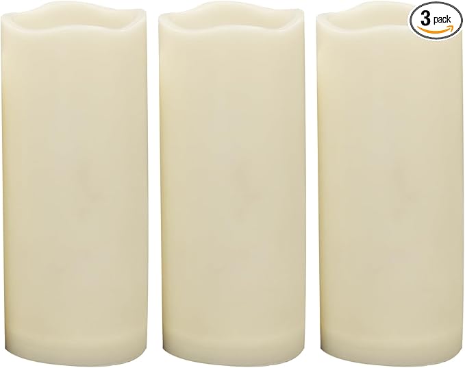Waterproof Outdoor Battery Operated Flameless Candles with Auto Timer Flickering Plastic Resin Electric LED Pillar Lights for Lantern Patio Garden Wedding Party Decorations 3x7 Inches 3 Pack Ivory