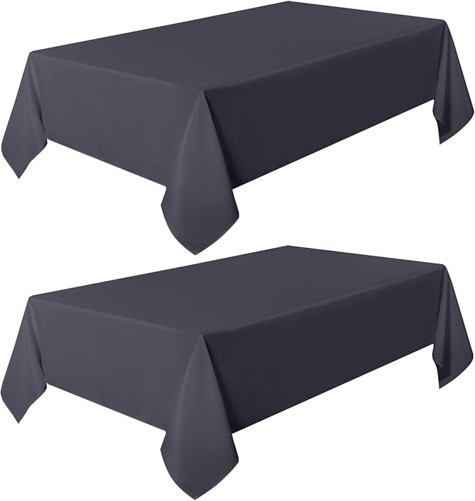 sancua 2 Pack Dark Grey Tablecloth 54 x 78 Inch, Rectangle 4 Feet Table Cloth - Stain and Wrinkle Resistant Washable Polyester Table Cover for Dining Tables, Buffet Parties and Camping