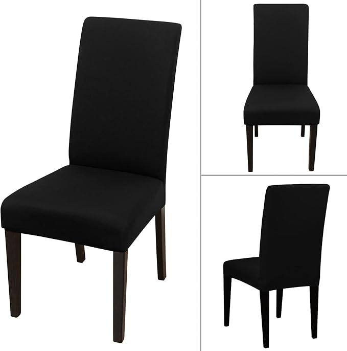 JQinHome Dining Chair Covers Dining Room Chair Slipcovers, High Stretch Removable Washable Parsons Chair Slipcover for Home Party Hotel Wedding Ceremony (Black)