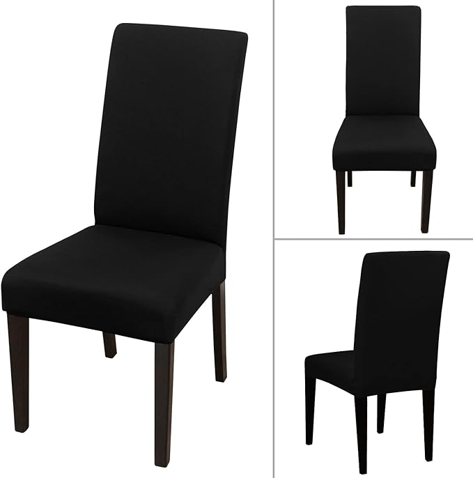 JQinHome Dining Room Chair Covers Set of 12, High Stretch Chair Slipcover Removable Washable Chair Seat Protector Cover for Home Party Hotel Wedding Ceremony (Black)