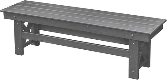 HDPE Outdoor Bench, 55" Patio Bench Outdoor Furniture, Poly Lumber Adirondack Benches, Fade-Resistant HDPE Garden Backless Benches for Park, Poolside, Porch, Smoke Gray