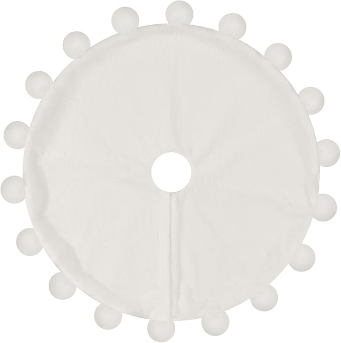 36 Inch Christmas Faux Fur Tree Skirt, White Plush Tree Skirt with Pom-pom Christmas Party Holiday Decorations for Home Indoor Outdoor Xmas Decor Supplies