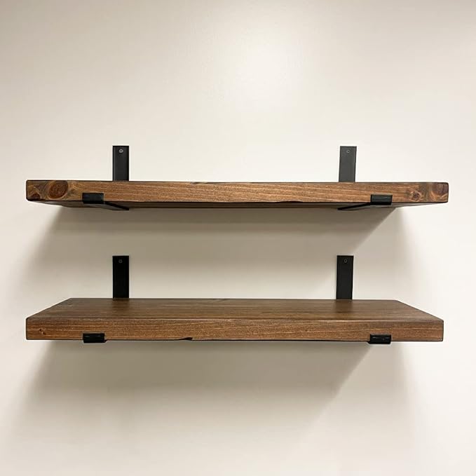 Rustic Shelves with J-Brackets Set of 2, Industrial Shelf, Kitchen Shelves, Solid Wood, Decorative Wall Storage, Heavy Duty, URBANDI (Provincial, 36Wx12D)