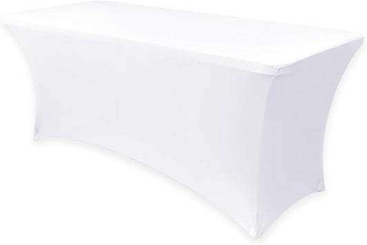 Obstal Spandex Table Cover 5ft Fitted Tablecloth Rectangular - Stretch Rectangle Folding Table Cloth for Birthday Party Wedding Banquet, White, 60L x 30W Inch