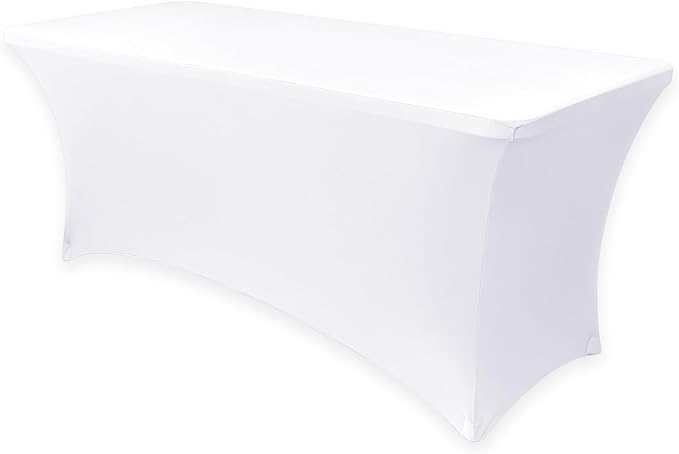 Obstal Spandex Table Cover 6ft Fitted Tablecloth Rectangular - Stretch Rectangle Folding Table Cloth for Birthday Party Wedding Banquet, White, 72L x 30W Inch