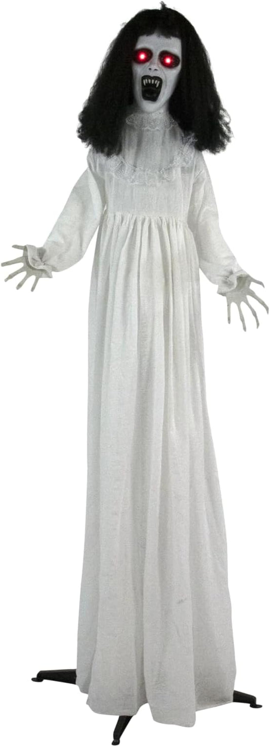Haunted Hill Farm Life-Size Scary Demon Bride Halloween Animatronic with Touch Activated Lights and Sound, Battery Operated Indoor or Covered Outdoor Halloween Decorations for Home or Haunted House
