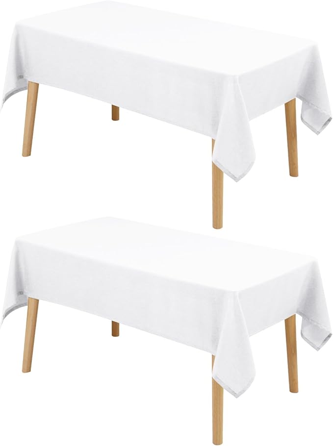 Hiasan 2 Pack Faux Linen Rectangle Tablecloth - Wrinkle and Stain Resistant Washable Table Cloth for Kitchen Dining Room Holiday Table Cover for Party Dinner, White, 60 x 84 Inch