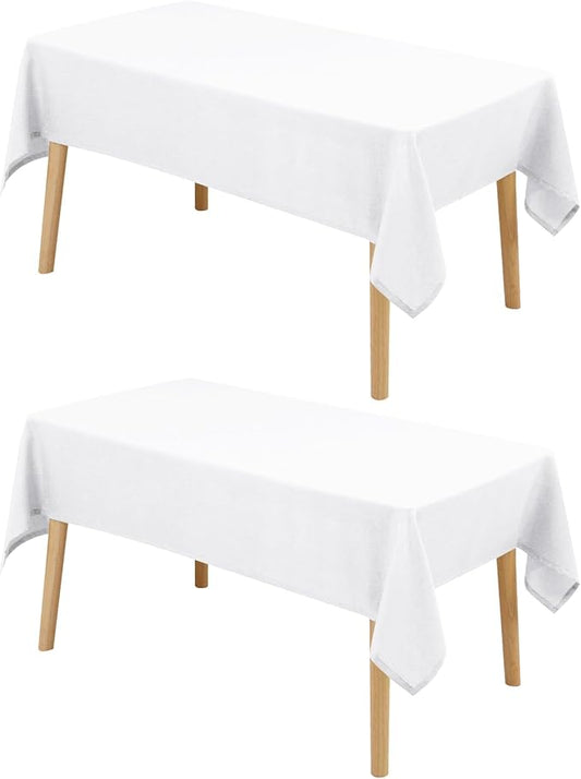 Hiasan 2 Pack Faux Linen Rectangle Tablecloth - Wrinkle and Stain Resistant Washable Table Cloth for Kitchen Dining Room Holiday Table Cover for Party Dinner, White, 60 x 84 Inch