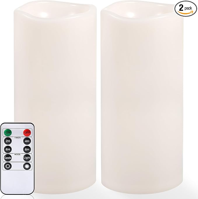NURADA Large Outdoor Flameless Candles 12" x 5" - Waterproof LED Pillar Flickering Candle Battery Operated with Timer Remote Control for Patio Porch Lanterns Decor - Long Lasting Set of 2