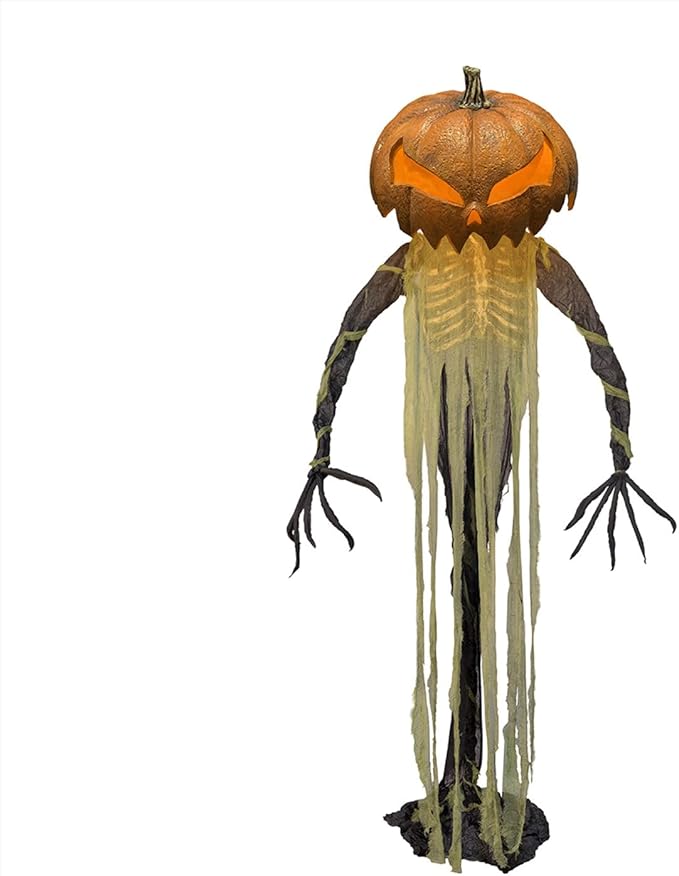 Haunted Hill Farm Pumpkin Sentinel by Tekky, Battery-Operated, Motion and Sound Activated Animatronic with Sound Effects and Lights for Indoor or Covered Outdoor Creepy Halloween Decoration