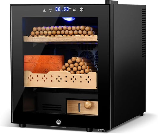 Electric Humidor for Cigars, 50L 300 Counts Large Capacity, Thermostatic Electric Cigar Cooler Cabinet with Spanish Cedar Wood Shelves, Digital LED Screen, Smart Humidity & Temp Control, Gifts for Men