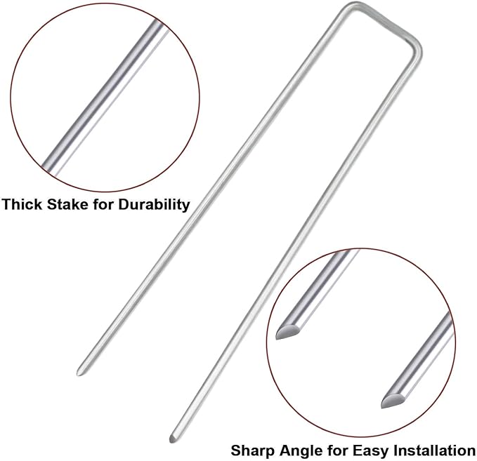 Petgrow 6 Inch Garden Stakes Galvanized Landscape Staples,U-Type Turf Staples for Artificial Grass, Rust Proof Sod Pins Stakes for Securing Fences Weed Barrier, Outdoor Wires Cords Tents Tarps