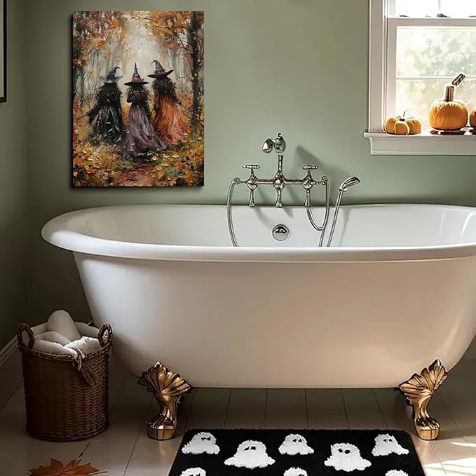 Vintage Three Witches In The Forest Painting Witch Print Witchy Canvas Print Halloween Wall Art Halloween Decor Witch Poster Dark Academia Gothic Room Decor for Bedroom 24x36in Large Frame Wall Art