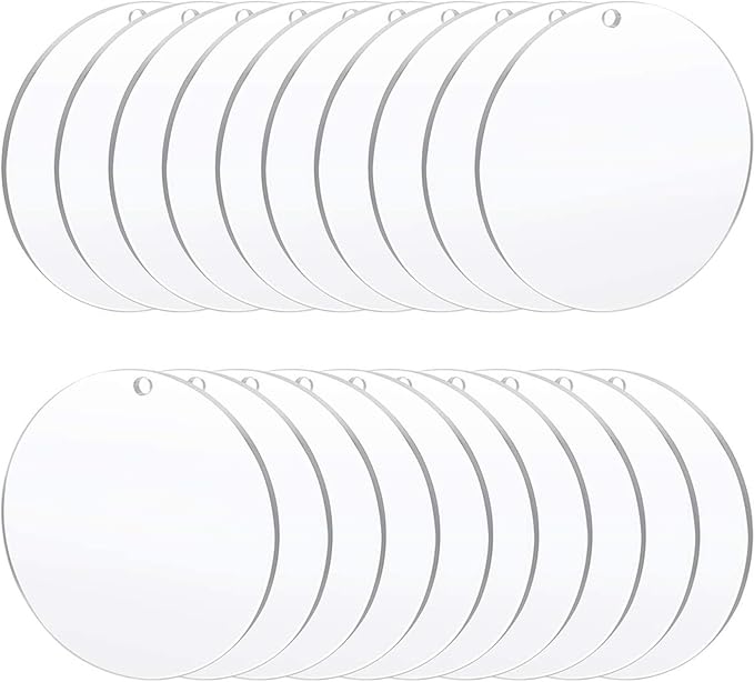 Acrylic Clear Ornament Circle Blanks 50 Pieces 1/16" Thick 3.5"/89 mm Transparent Round Acrylic Disc for DIY Crafts with Christmas Tags