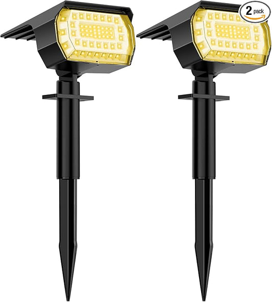 LANSOW Solar Spot Lights Outdoor, [2 Pack/57 LED] 2-in-1 Solar Landscape Spotlights, 3 Modes IP65 Waterproof Dusk to Dawn Solar Powered Flood Wall Lights for Outside Yard Garden Path(Warm White)
