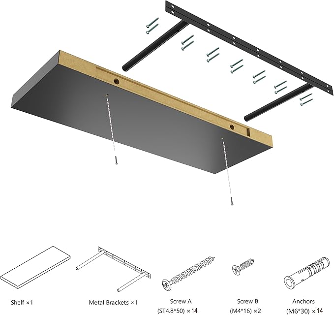 Large Floating Shelves for Wall Set of 1 Wooden Wall Shelves 36 in x 12.75 in x 2 in Room Decor Long Shelf with Invisible Wall Mount Bracket for Bedroom Kitchen Living Room Black