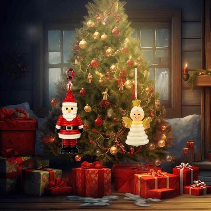 4pcs Button Christmas Tree Ornament Kits, Fun Holiday Decorations for All Ages, DIY Craft Buttons Kit with Christmas Snowman/Santa/Angel, Gifts for Xmas Tree Hanging Decorations (Santa)