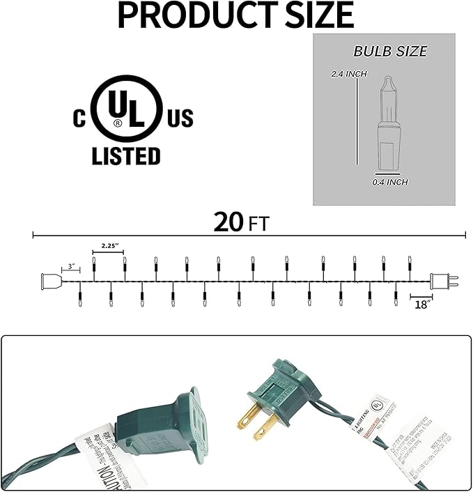TW SHINE Outdoor Christmas Lights, 20FT 100 Count Christmas String Lights Incandescent, Waterproof Indoor Mini Christmas Tree Lights for Xmas Decorations, Multi Colored