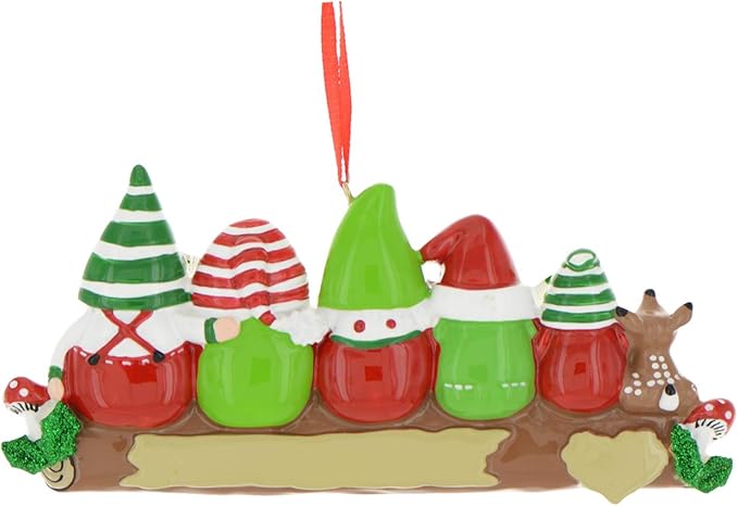 3D Gnome Family of 5 Christmas Ornament 2025 Personalized Family Christmas Ornaments 2025 | Gnomes Log Mushrooms, Deer Personalized Tree Ornaments Customizable Gifts Woodland Gnomes of Five Ornament