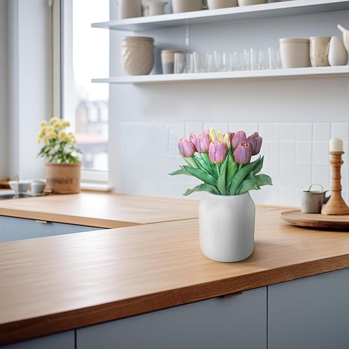 15pcs Artificial Tulips Flowers, Fake Tulips Real Touch, Faux Latex Bouquets, for Party Wedding Home Room Decoration (Purple)