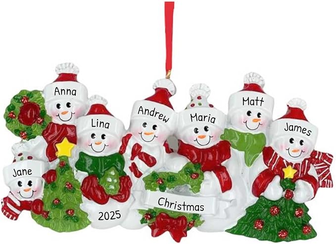 3D Snowman Family of 7 Ornament 2025 Personalized Family Christmas Ornaments 2025 | Snow People Personalized Tree Ornaments for Grandchildren, Siblings & Grandkids of Seven Ornament Snowmen Small Tree