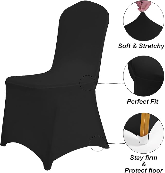 SUPERO Waterproof Spandex Chair Cover 25PCS, Stretch Dining Chair Covers, Polyester Outdoor Chair Covers, Protector Stretch Chair Cover for Party Universal, Banquet, Wedding Event, Hotel(Black)