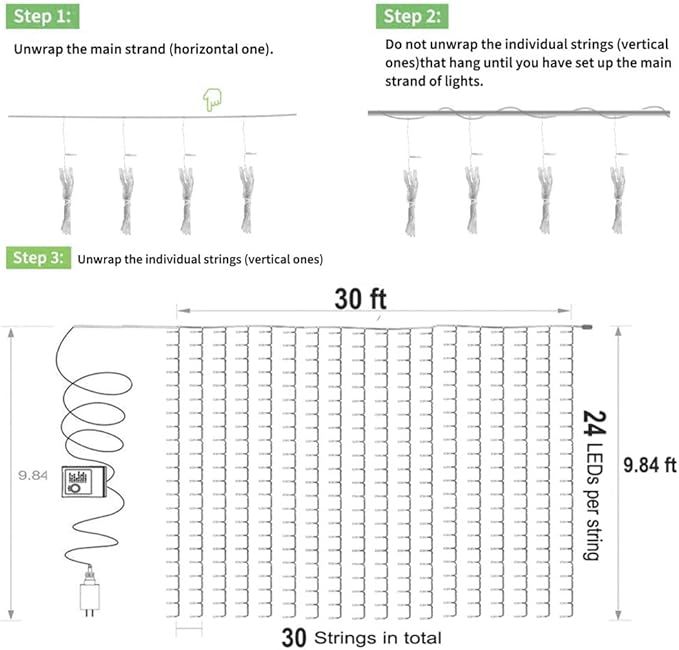 Solhice LED Curtain Lights Outdoor 30ft x10ft Blue, 720 LEDs 8 Modes Christmas Lights Plug in Window String Lights Indoor, Twinkle Lights for Patio Wedding Bedroom Party Decor (Not Connectable)
