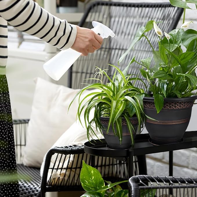 4 Pack 16 Inch Large Plant Pots, Plastic Flower Pot for Indoor & Outdoor with Drainage Holes & Saucer, Plaid Pattern Planters Garden Pots for Herbs