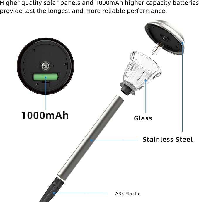 DERAYSION Solar Lights Outdoor Waterproof, Brushed Stainless Steel Glass Solar Pathway Lights, Auto On/Off Long-Lasting Outdoor Solar Lights for Garden, Landscape, Path, Yard 6 Pack