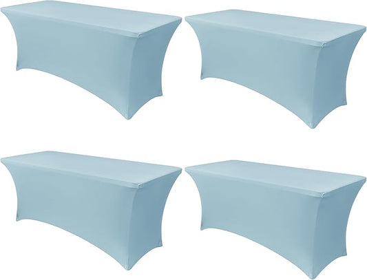 Obstal 6ft Stretch Spandex Table Cover - 4 Pack Universal Rectangular Fitted Tablecloth Protector for Wedding, Banquet and Party (Dusty Blue, 72L x 30W x 30H Inches)
