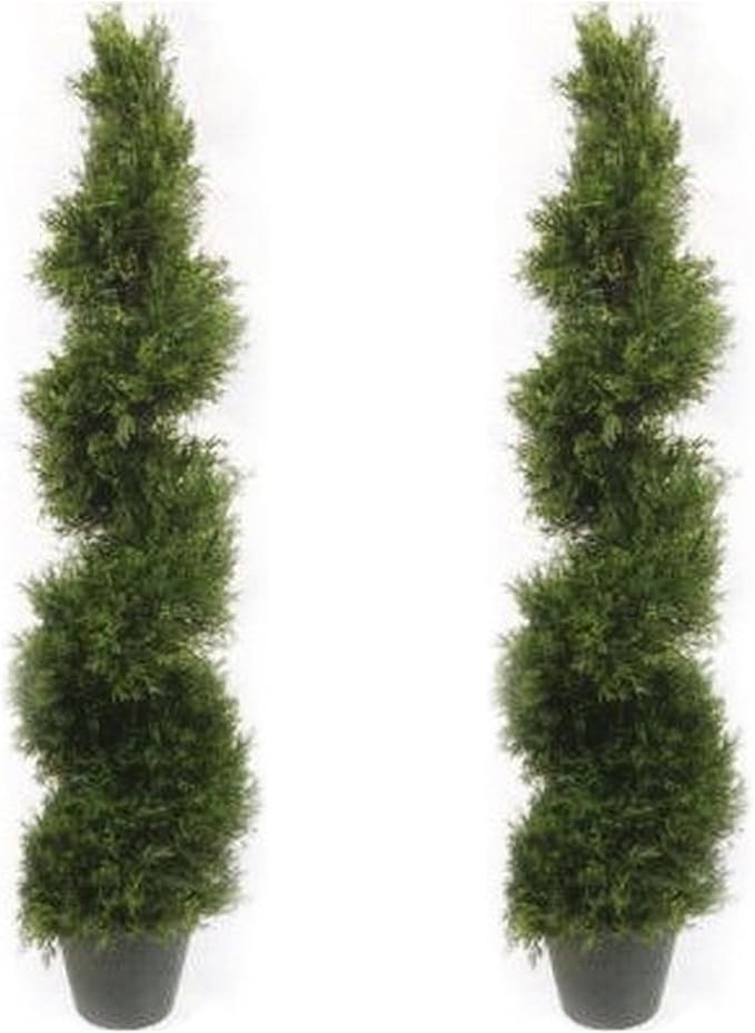 4FT Artificial Green Tree Planting Pack of 2 (set-48-inch) Artificial Cypress Spiral Tree Planting-Year-Round Green Fake Plant Garden Front Porch Flowerpot Decorator Artificial Tree