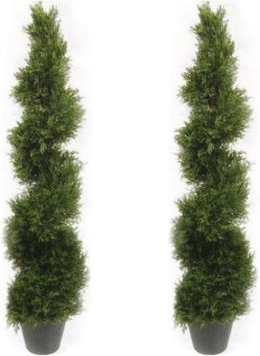 4FT Artificial Green Tree Planting Pack of 2 (set-48-inch) Artificial Cypress Spiral Tree Planting-Year-Round Green Fake Plant Garden Front Porch Flowerpot Decorator Artificial Tree