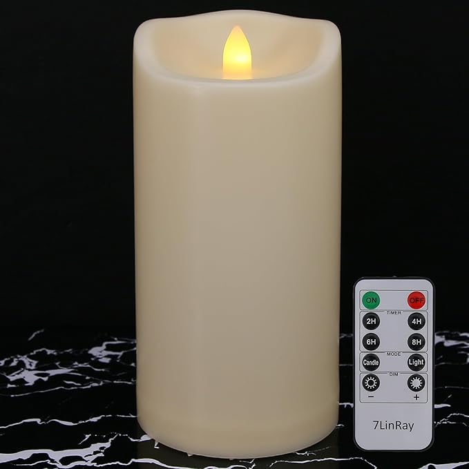 4" x 10" Large Outdoor Flameless Candle with Remote and Timer, Waterproof Battery Operated Flickering LED Pillar Candle for Lanterns, Ivory Plastic, 1 Pack (Battery Not Included)