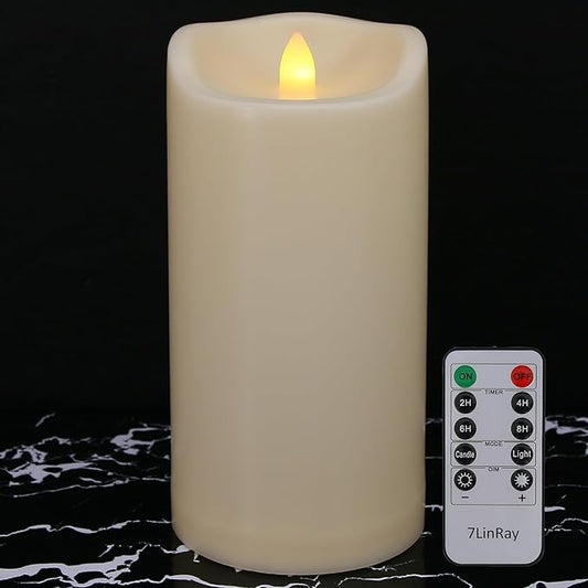 4" x 10" Large Outdoor Flameless Candle with Remote and Timer, Waterproof Battery Operated Flickering LED Pillar Candle for Lanterns, Ivory Plastic, 1 Pack (Battery Not Included)