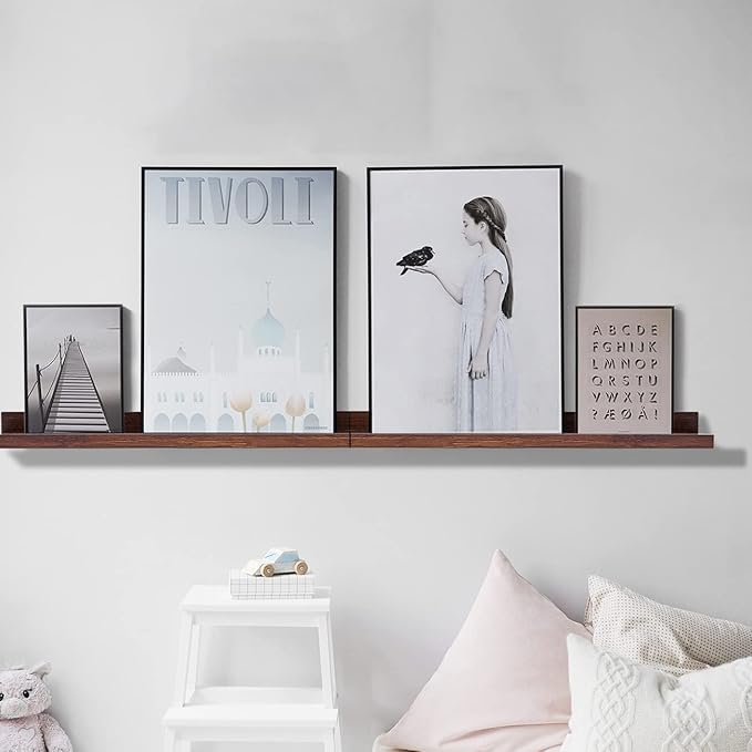 AZSKY Floating Picture Ledge 36 Inch Wall Mount Floating Shelves Long Wood Floating Book Shelves for Kids Room Wall Shelves for Bathroom Decor Deep Walnut Set of 2