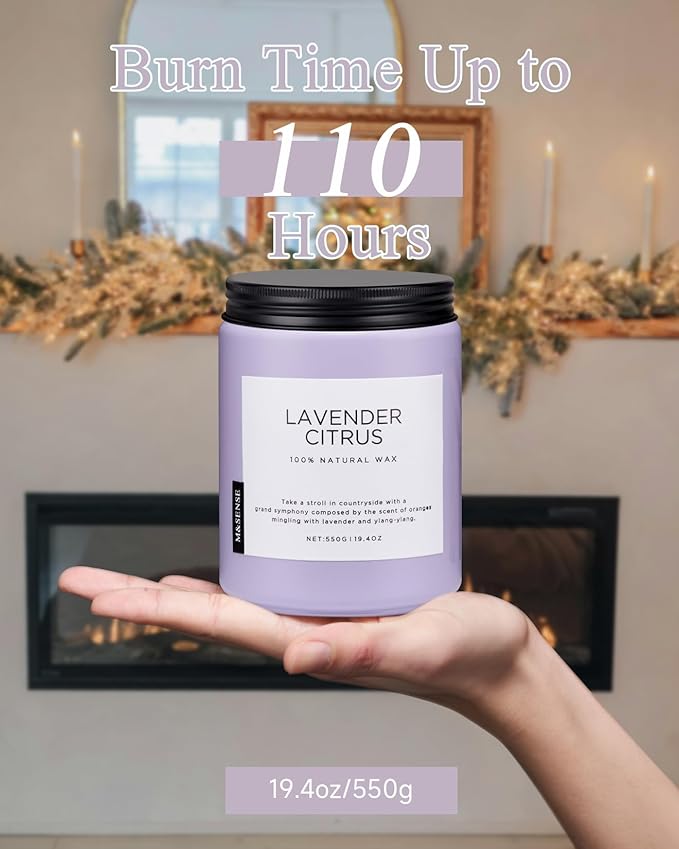 M&SENSE Lavender Citrus Candles, 19.4oz 110H Burn Time Large Natural Soy Candles for Home Scented, Stress Relief Aromatherapy Gifts for Mom Friends Teacher & Spa, Bath, Yoga