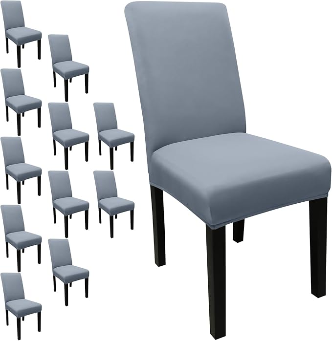 JQinHome Dining Room Chair Covers Set of 12, High Stretch Chair Slipcover Removable Washable Chair Seat Protector Cover for Home Party Hotel Wedding Ceremony (Light Grey)