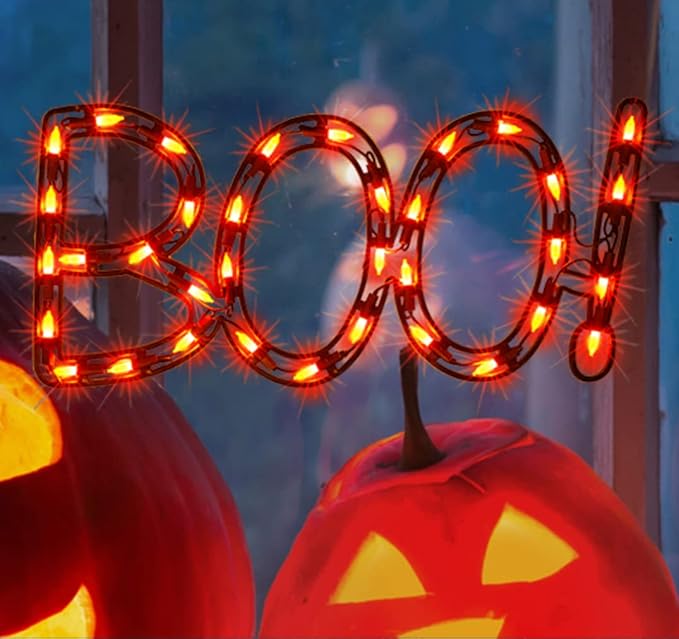 13.3" Lighted Boo Halloween Window Silhouette Decoration,Halloween Lighted Window Decoration,Hanging Light Up Holiday Ornament