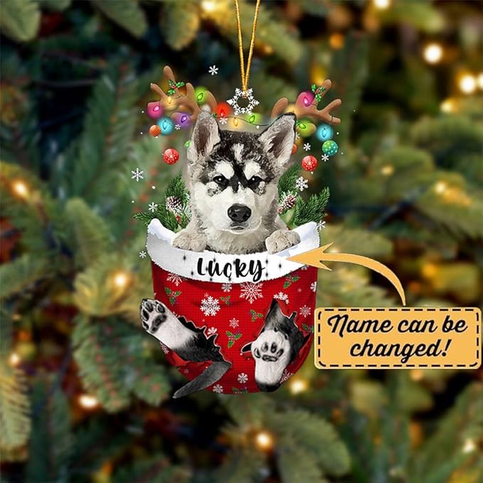 Alaskan Malamutes Dog Christmas Ornament, Alaskan Malamutes in Snow Pocket Christmas Tree Ornament, Dog Lovers Gift Idea Xmas, Christmas Decorations for Tree, Christmas Ornament Gift for Dog Lovers