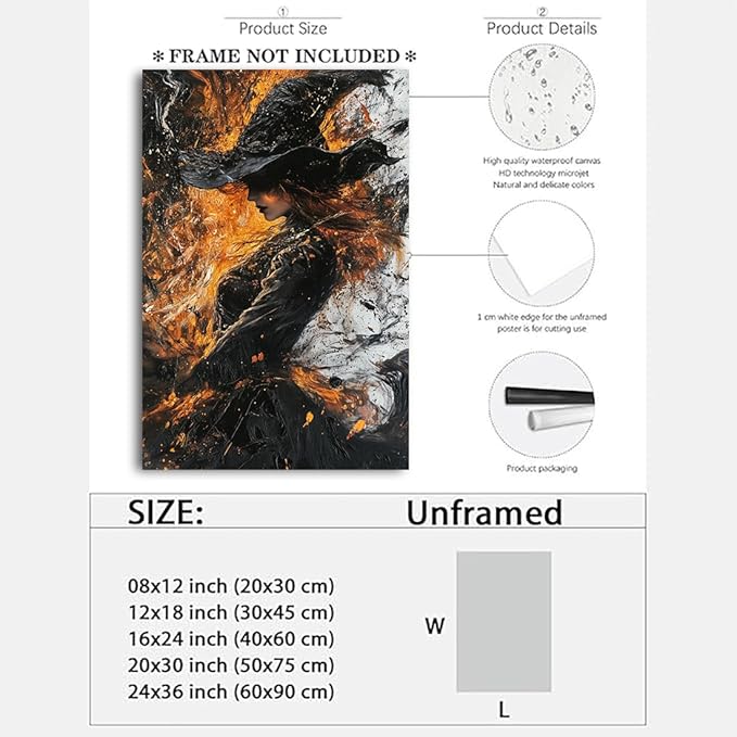 Witch Canvas Poster Print, Dark Academic Picture Wall Decor, Modern Fashion Aesthetic Abstract Witchcraft Halloween Wall Art For Bedroom Living Room Hallway Decoration,20"x30" Unframed