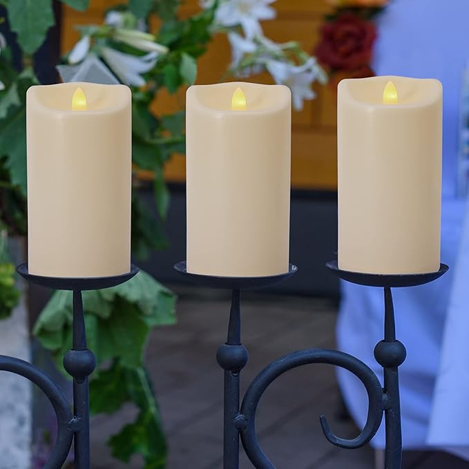 6 Pack 3"x7" Outdoor Waterproof Flameless Candles with Remote and Timer, Battery Operated Flickering LED Pillar Candles for Wedding Halloween Lantern Decoration, Ivory Plastic